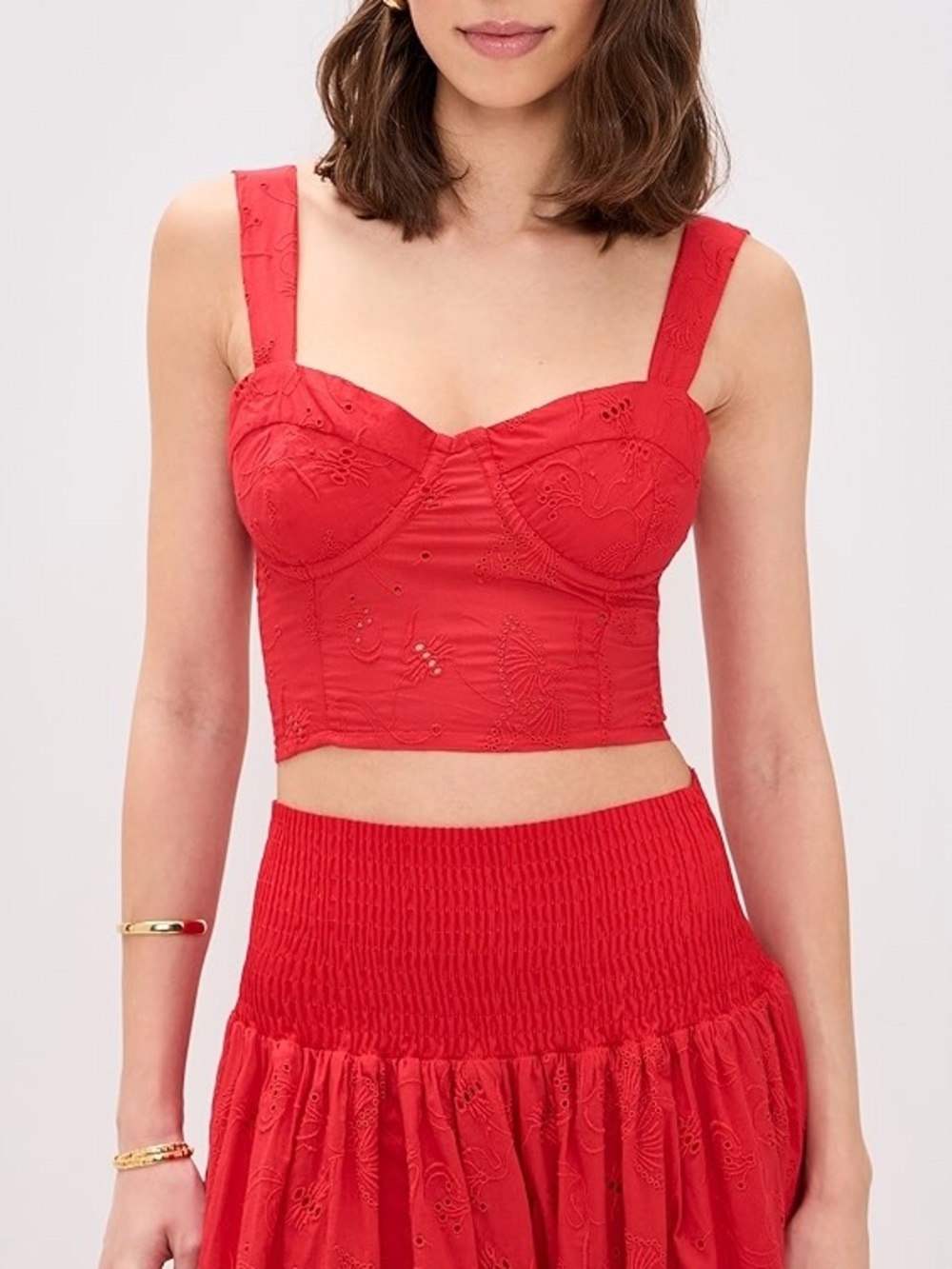 Zara Red Embroidered Bustier Crop Top